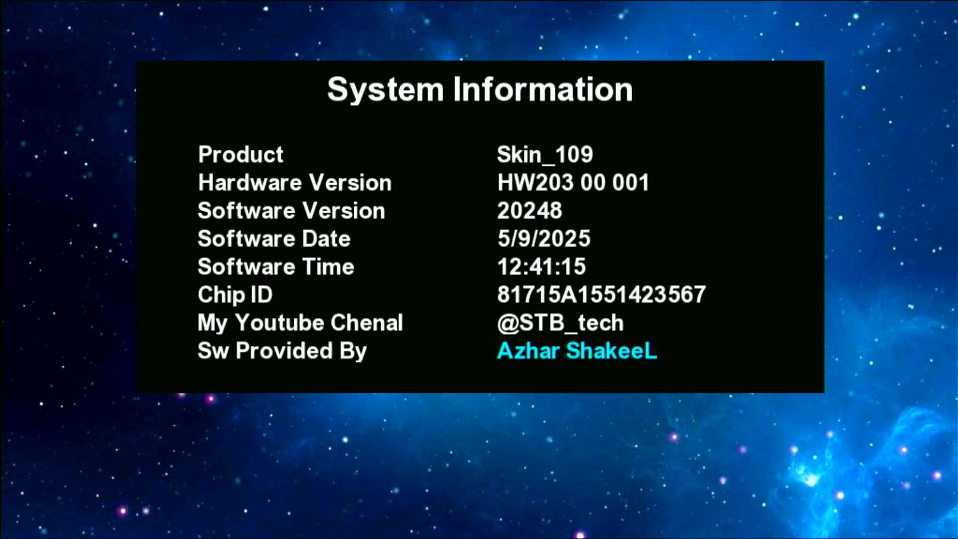 System Information of this Software