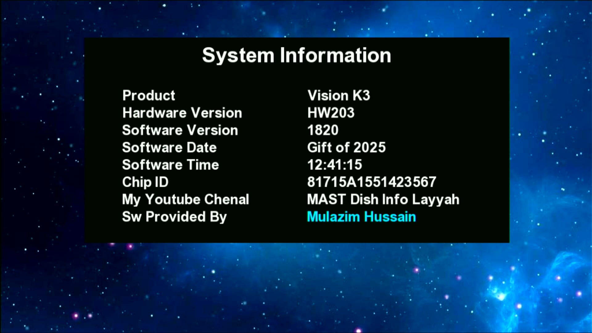 System Information of this Software