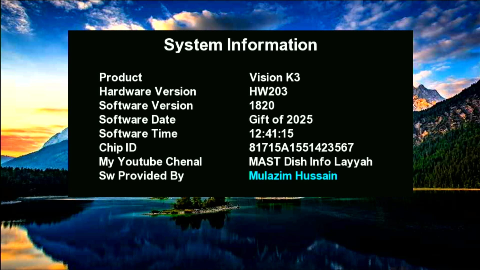 System Information of this Software