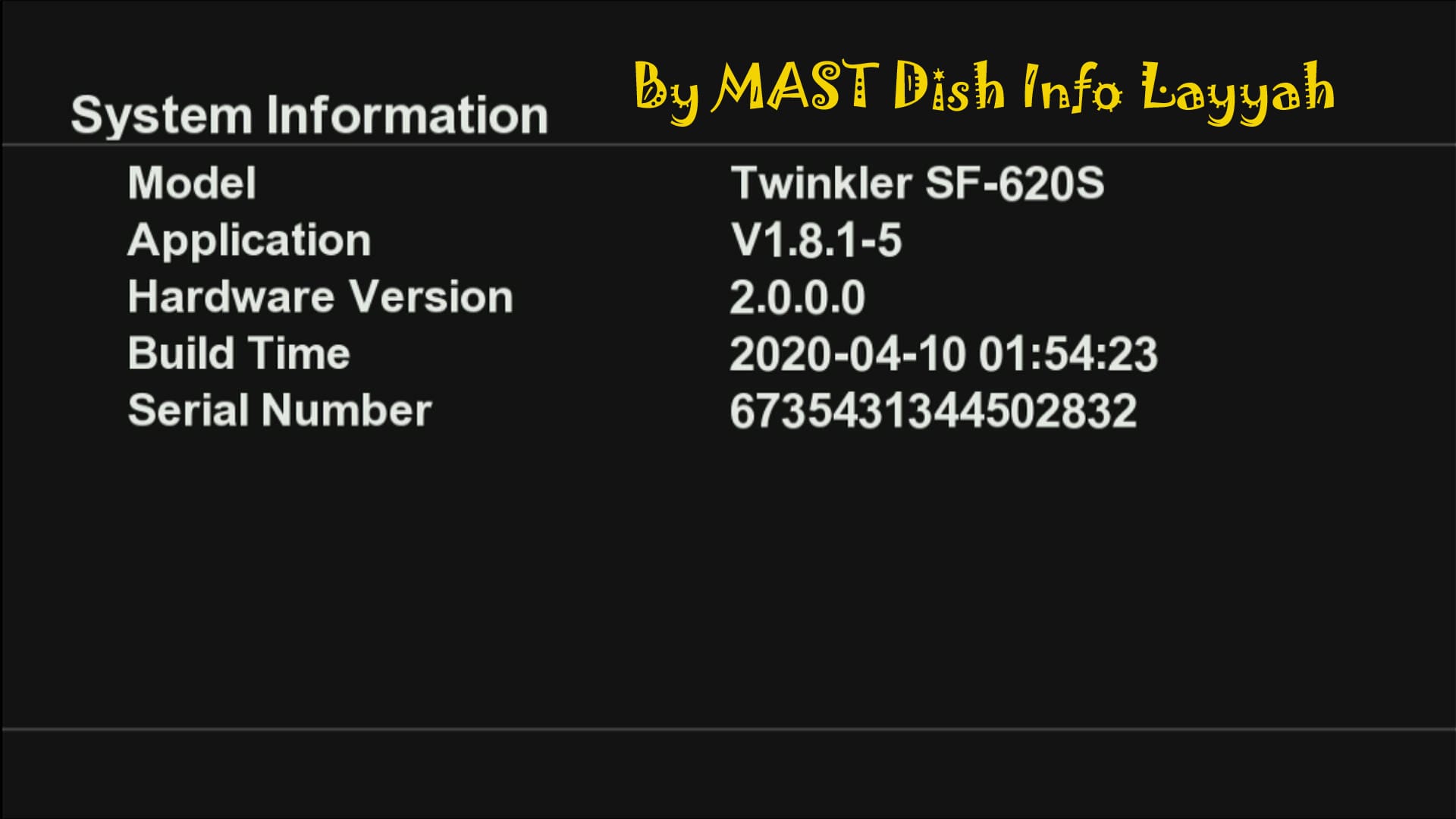 System Information of this Software